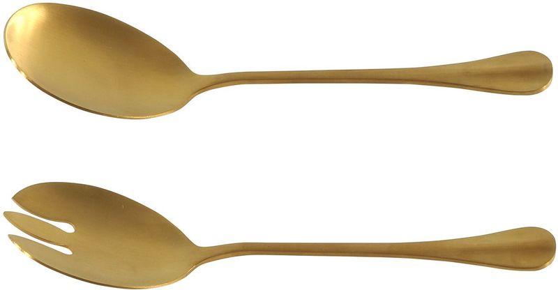 2-delig RVS sla bestek/couvert goud 21,5 cm - Salade/sla opscheplepels - Sla lepel en vork - Keukengerei