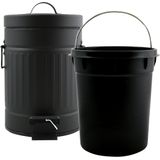 MSV Prullenbak/pedaalemmer - 2x - Industrial - metaal - zwart - 3L - 17 x 26 cm - Badkamer/toilet