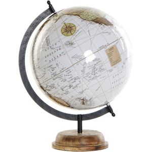 Decoratie wereldbol/globe wit op acacia hout voet/standaard 37 x 28 cm -  Landen/continenten topografie