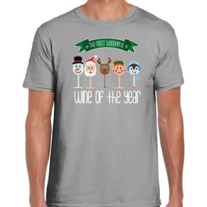 Bellatio Decorations fout kersttrui t-shirt heren - Kerst wijn glazen - grijs - drank/wine S