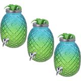 3x Stuks glazen drank dispenser ananas blauw/groen 4,7 liter - Dranken serveren - Drankdispensers
