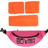 Foute 80s/90s party verkleed accessoire set - neon oranje - jaren 80/90 thema feestje - 4-delig