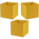 Urban Living Opbergmand/kastmand Square Box - 3x - karton/kunststof - 29 liter - oker geel - 31 x 31 x 31 cm - Vakkenkast manden