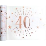 Feest/verjaardag/leeftijd tafelkleed met tafelloper op rol - 40 jaar tekst - wit/rose goud