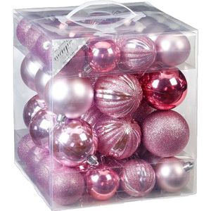 50x Mix roze kunststof kerstballen 6 cm mat/glans - Kerstboomversiering roze