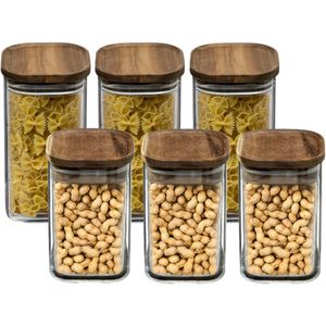 Secret de Gourmet - Keuken voorraadbussen/potten glas/hout set 6x stuk