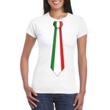 Wit t-shirt met Italiaanse vlag stropdas dames -  Italie supporter
