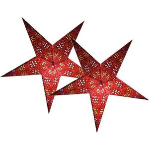 Decoratie kerststerren - 2x - rood - 60 cm - papier - 5 punten - hangend