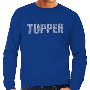 Glitter Topper foute trui blauw met steentjes/ rhinestones voor heren - Glitter kleding/ foute party outfit