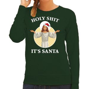 Holy shit its Santa foute Kerstsweater / kersttrui groen voor dames - Kerstkleding / Christmas outfit