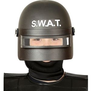 Politie SWAT verkleed accessoire helm met vizier voor kinderen zwart- Verkleedkleding voor kinderen