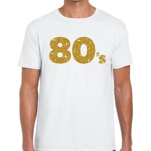 80's goud glitter tekst t-shirt wit heren - Jaren 80/ Eighties kleding