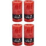 4x Rode rustieke cilinderkaarsen/stompkaarsen 7 x 13 cm 60 branduren - Geurloze kaarsen - Woondecoraties