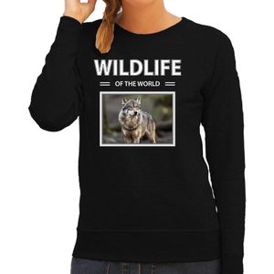 Dieren foto sweater Wolf - zwart - dames - wildlife of the world - cadeau trui Wolven liefhebber
