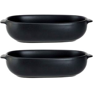 4x Zwarte ovenschalen 18,5 x 11,5 x 5 cm - Ovaal - Klassieke braadsledes - Ovenschotel schalen - Bakvorm/braadslede