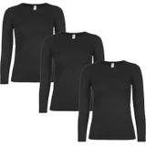 3x stuks basic longsleeve t-shirt - maat: L - zwart - dames - katoen - 145 grams - basic zwarte lange mouwen shirts / kleding