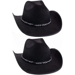 4x stuks zwarte cowboyhoeden met koord voor volwassenen. Carnaval en verkleed hoeden. Western, sheriff, cowboys