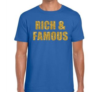 Rich and Famous glitter tekst t-shirt blauw heren - heren shirt Rich and Famous