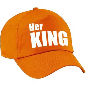 Her King pet / cap oranje met witte letters voor heren - Koningsdag - verkleedpet / feestpet