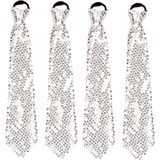 6x stuks zilveren pailletten stropdas 32 cm - Carnaval/verkleed/feest stropdassen