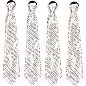 6x stuks zilveren pailletten stropdas 32 cm - Carnaval/verkleed/feest stropdassen