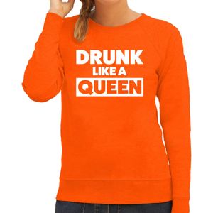 Koningsdag sweater Drunk like a Queen - oranje - dames - koningsdag outfit / kleding