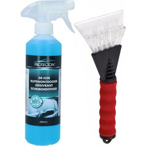 Ijskrabber met antivries spray voor auto - 500 ml - soft grip - ruitenontdooier