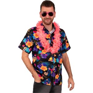 Hawaii shirt/blouse - Verkleedkleding - Heren - Tropische bloemen - zwart