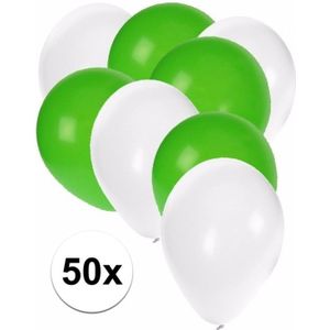 50x ballonnen wit en groen - knoopballonnen