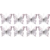8x Witte decoratie vlinders op clip 15 cm - Woondecoratie/hobby/kerstboomversiering vlinders