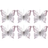8x Witte decoratie vlinders op clip 15 cm - Woondecoratie/hobby/kerstboomversiering vlinders