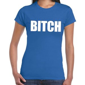 BITCH tekst t-shirt blauw dames - dames fun/feest shirt