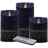 Kaarsen set van 3x Stuks LED Stompkaarsen Donkerblauw met Afstandsbediening - Woondecoratie