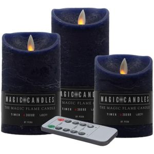 Kaarsen set van 3x Stuks LED Stompkaarsen Donkerblauw met Afstandsbediening - Woondecoratie