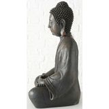 Deco by Boltze Boeddha beeld Zen - kunststeen - antiek donkergrijs - 34 x 45 x 70 cm - home deco en tuin beelden - met open steen structuur