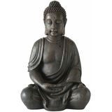 Deco by Boltze Boeddha beeld Zen - kunststeen - antiek donkergrijs - 34 x 45 x 70 cm - home deco en tuin beelden - met open steen structuur