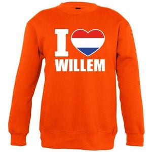 Oranje I love Willem sweater kinderen - Oranje Koningsdag/ supporter kleding