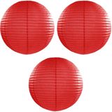 3x stuks luxe bol vorm lampion rood 50 cm - Party lampionnen - Feestartikelen/versiering