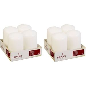 8x Witte cilinderkaarsen/stompkaarsen 5 x 8 cm 12 branduren - Geurloze kaarsen - Woondecoraties