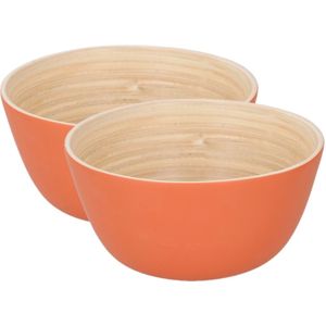 2x stuks bamboe snack schaal/kom oranje 10 cm - Snackschaaltjes/chipsbakjes - Serveerschalen