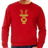 Rendier hoofd Kerst trui - rood met gouden glitter bedrukking - heren - Kerst sweaters / Kerst outfit