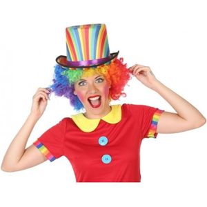 Clown verkleed set gekleurde pruik met hoge hoed - Carnaval clowns verkleedkleding en accessoires