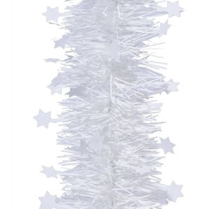 10x Kerstslingers sterren winter wit 270 cm - Guirlande folie lametta - Winter witte kerstboom versieringen