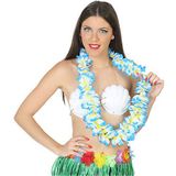 Hawaii thema party verkleedset - Trilby strohoedje - bloemenkrans blauw/wit - Tropical toppers - voor volwassenen
