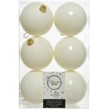Kunststof kerstballen - 8 cm - 12x stuks - met glazen piek - wol wit