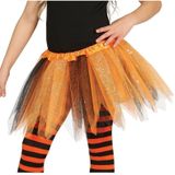 Heksen petticoat/tutu verkleed rokje oranje/zwart 31 cm voor meisjes - Tule onderrokjes oranje/zwart voor kinderen