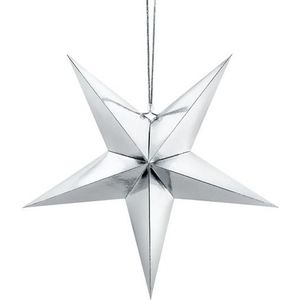 Kerstster decoratie zilveren ster lampion 70 cm - Zilveren kerststerren hangdecoratie 70 cm