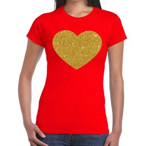 Hart goud glitter fun t-shirt rood dames - dames shirt  gouden Hart