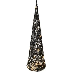 Gerimport Verlicht kerstfiguur - kegel/piramide kerstboom - zwart - rotan - H80 cm