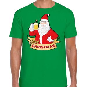 Fout Kerst shirt / t-shirt - Cheers / bier Santa - groen - heren - kerstkleding / kerst outfit